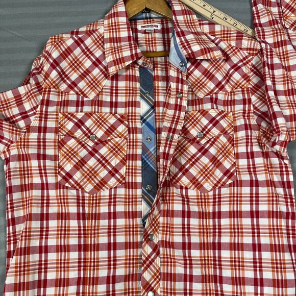 True Religion Shirt Mens Large Western Pearl Snap Long Sleeve Plaid Cotton Cuff - Picture 6 of 16